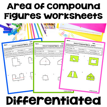 Preview of Area of a Compound Figure Worksheets - Differentiated