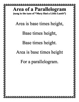 Preview of Area of a Parallelogram Song