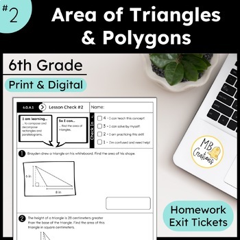 Preview of Area of Triangles & Polygons Worksheet L2 6th Grade iReady Math Exit Tickets