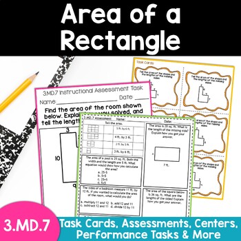 Preview of Area of a Rectangle 3.MD.7 Task Cards Assessments Centers Performance Tasks