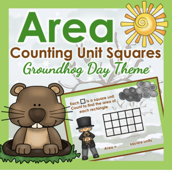 Preview of Area of a Rectangle- Counting Unit Squares (Groundhog Day) Digital Boom Cards™