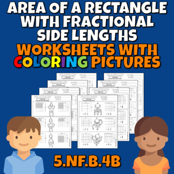 Preview of Area of a Rectangle with Fractional Side Lengths 5.NF.4b Coloring Worksheets
