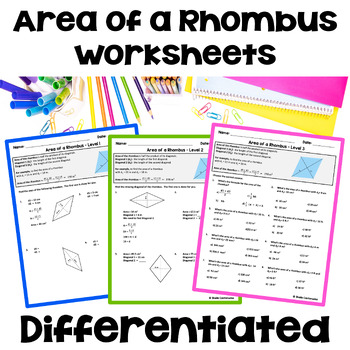 Preview of Area of a Rhombus Worksheets - Differentiated