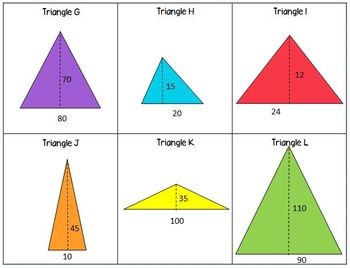 Area of a Triangle - Math Center - Find the Missing Length Given the Area