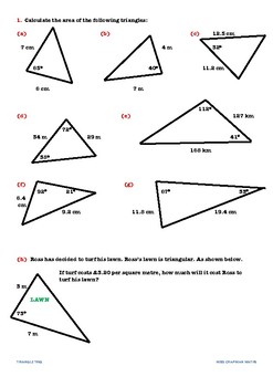 Preview of Area of a Triangle, Sine Rule and Cosine Rule (Trigonometry)