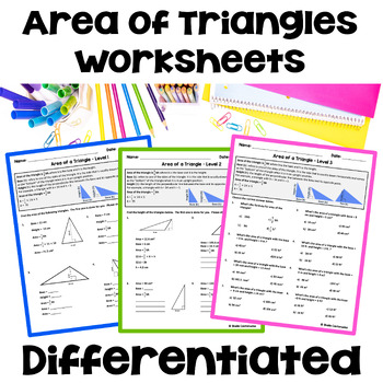 Preview of Area of a Triangle Worksheets - Differentiated