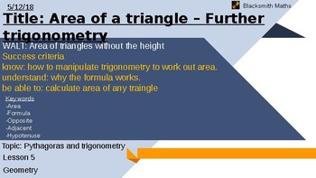 Preview of Area of triangles, trigonometry lesson
