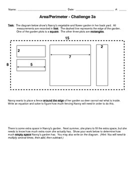 Preview of Area + perimeter mini-performance task challenge, grades 3-5