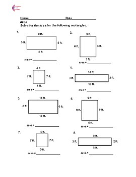 Preview of Area with squares and rectangles  Common Core Math Worksheets