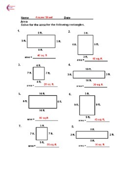 Area with squares and rectangles Common Core Math Worksheets | TpT