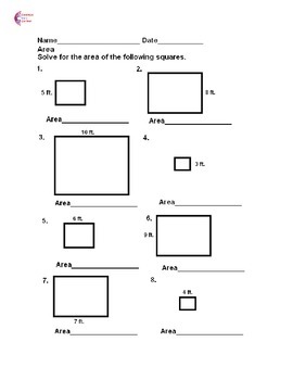 Area with squares and rectangles Common Core Math Worksheets TPT