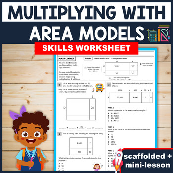 INTRO TO AREA MODEL MULTIPLICATION: Scaffolded Practice Worksheet (4.NBT.5)