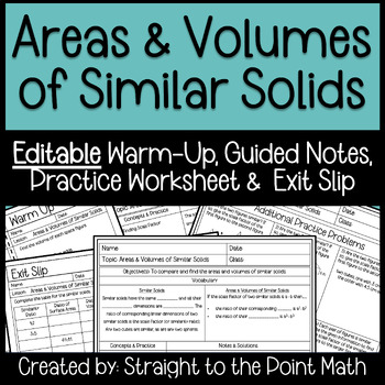 Preview of Areas & Volumes of Similar Solids | Warm Up | Notes | Worksheet | Exit Slip
