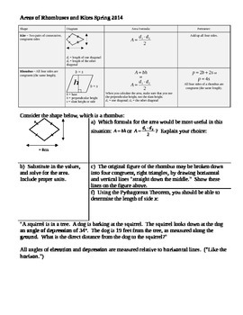 Preview of Areas of Rhombuses and Kites Spring 2014 student notes (Editable)