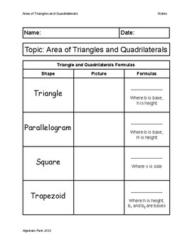 Preview of Areas of Triangles and Quadrilaterals Quick Notes