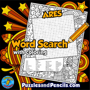 Preview of Ares Word Search Puzzle with Coloring | Greek Mythology Wordsearch