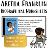 Aretha Franklin Biographical Worksheets for Sub Plans or B