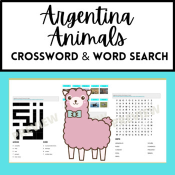 Argentina Animals Crossword and Word Search Puzzles by Profe Moderna