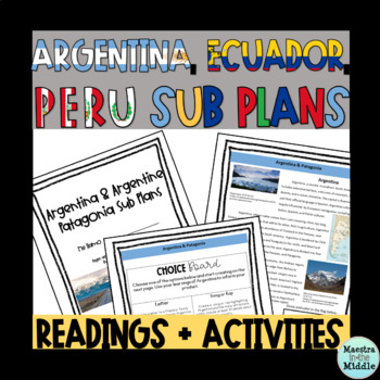 Preview of Argentina Ecuador Peru Readings and Activities Sub Plans in English