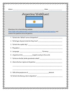 Preview of Argentina WebQuest