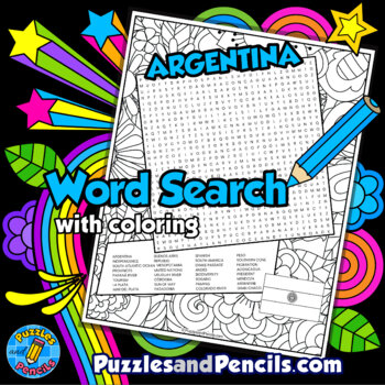 Preview of Argentina Word Search Puzzle with Coloring | Spanish Speaking Countries Series