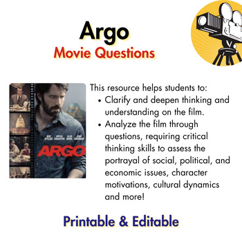 Preview of Argo Movie Questions (Grades 6-12):  International Affairs & Diplomacy
