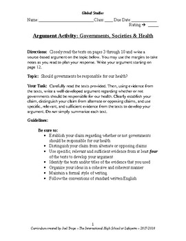 Preview of Argument Activity-Governments, Society & Health Care