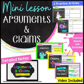 Preview of Argument & Claims Mini Lesson Activities Middle School ELA -Distance Learning