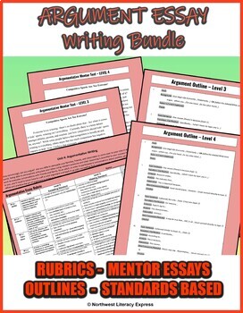 Preview of Middle School Argument Essay Writing Rubric, Outline, and Mentor Text Bundle