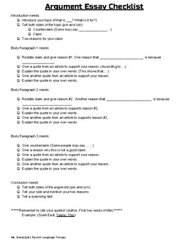 Preview of Argument Essay Checklist
