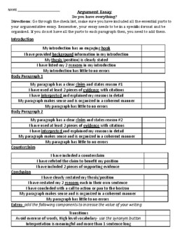 research based argumentative essay checklist