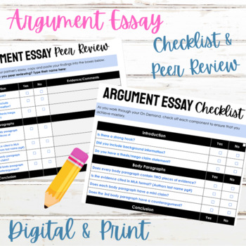 Preview of Argument Essay Checklist & Peer Review - Digital & Print!
