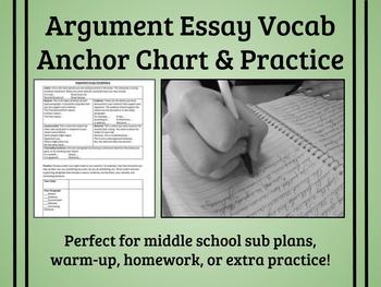 Preview of Argument Essay Vocab Anchor Chart & Practice