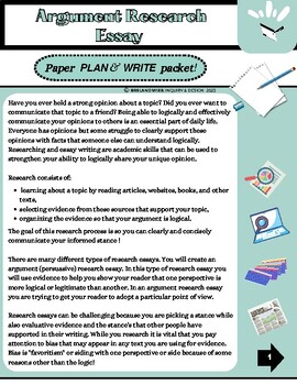 Preview of Argument Research Essay Planning Packet - ( Use for any research paper!)