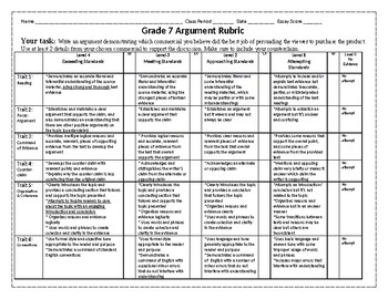 Preview of Editable Argument Rubric