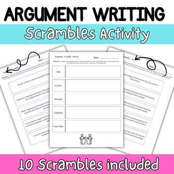 Preview of Argument Scrambles- 6th, 7th, 8th Grade Argument Writing Activity- 10 Included