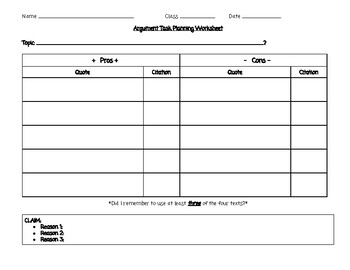 Preview of Argument Task Planning Page
