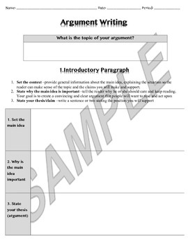 Preview of Argument Writing (CER) Template, Rubric, Learning Standards