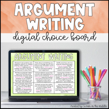 Preview of Argument Writing Choice Board (Distance Learning)