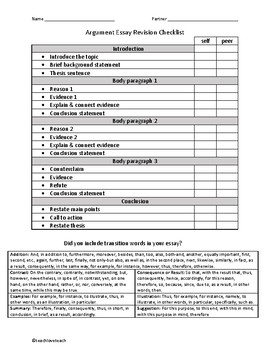 Preview of Argument Writing Revision Checklist