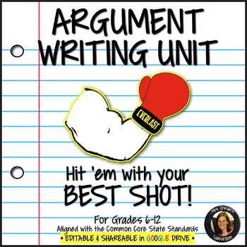 Preview of Argumentative Writing UNIT Common Core Grades 6-12 Editable