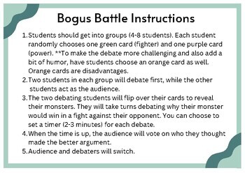 Preview of Argument and Debate Game: Bogus Battle