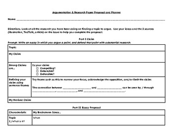 Preview of Argumentation & Research Paper Proposal and Planner