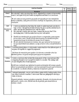 Preview of Argumentative Checklist For ELL's