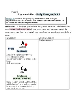 argumentative essay body paragraph graphic organizer