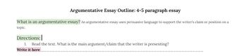 Preview of Argumentative Essay Brainstorm and Outine