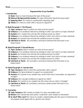 checklist for argumentative essay