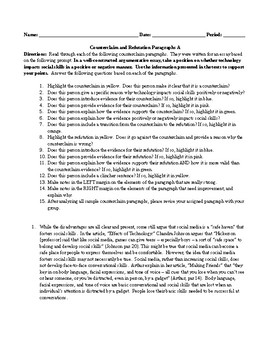 Preview of Argumentative Essay Counter Claim Paragraph Revision Practice