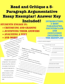 Preview of Argumentative Essay Exemplar Analysis and Critique!