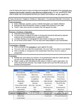 Preview of Argumentative Essay: Framework + Sentence Stems (no teacher guidance needed)